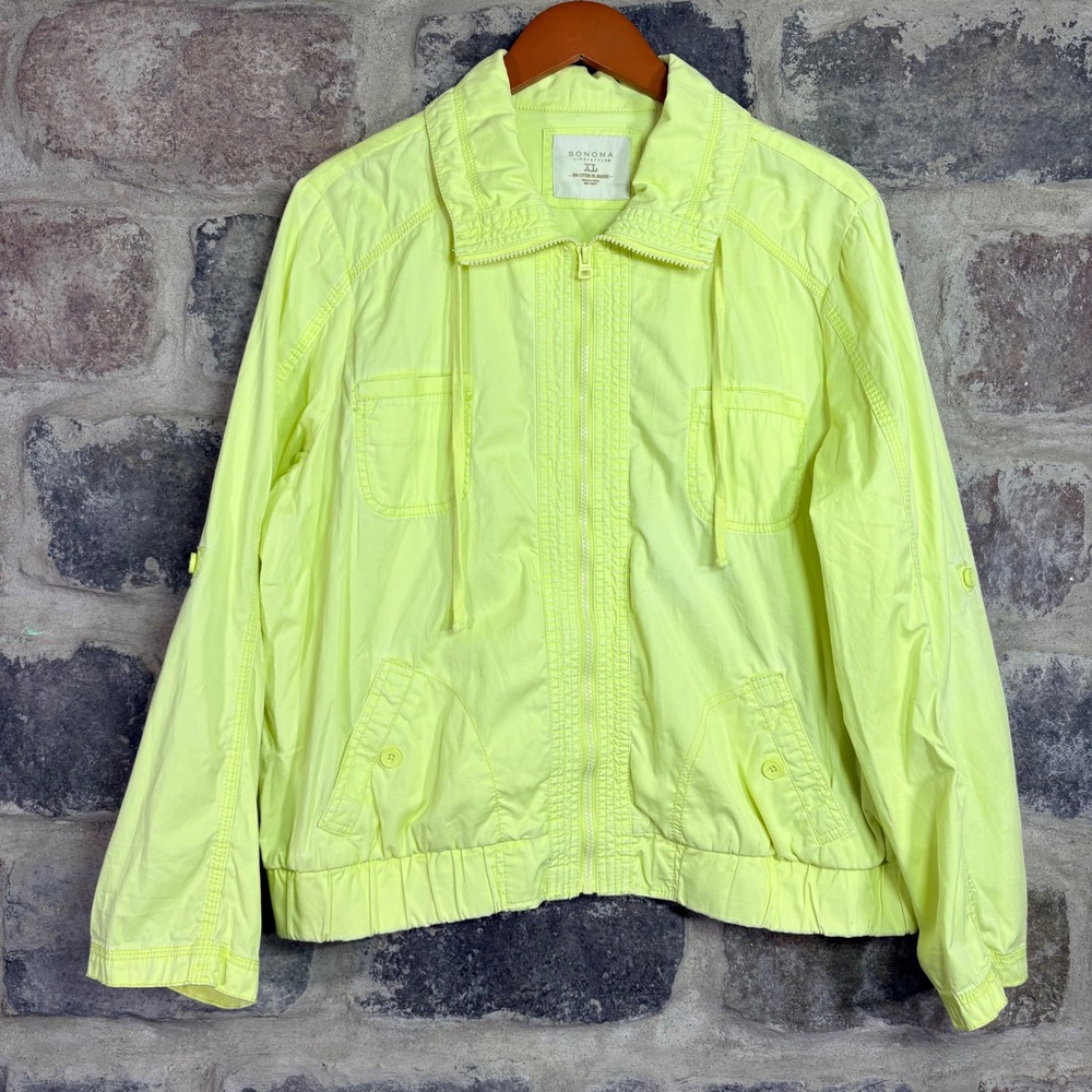 Sonoma Life‎ Style Neon Yellow Zip Up Jacket Women's XL Casual Lightweight